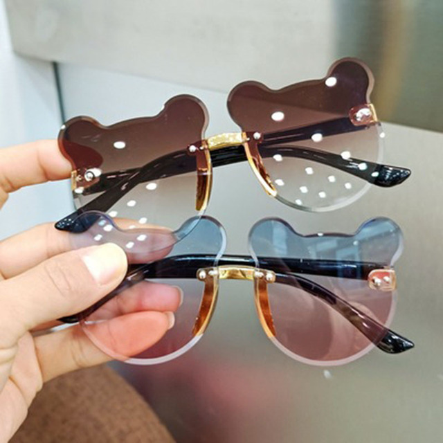 Modne okulary przeciwsłoneczne dla dzieci - uroczy niedźwiadek animowany, Anti Glare Gradient - tanie ubrania i akcesoria
