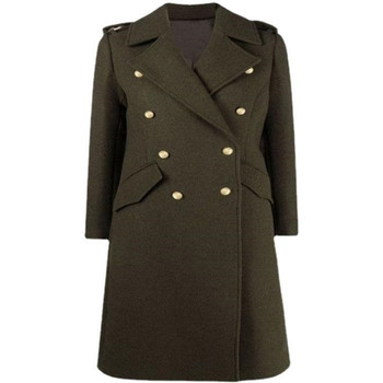 Zimowy płaszcz wełniany kobiecy styl wojskowy, slim fit, podwójne piersi, długi, mieszanka wełny