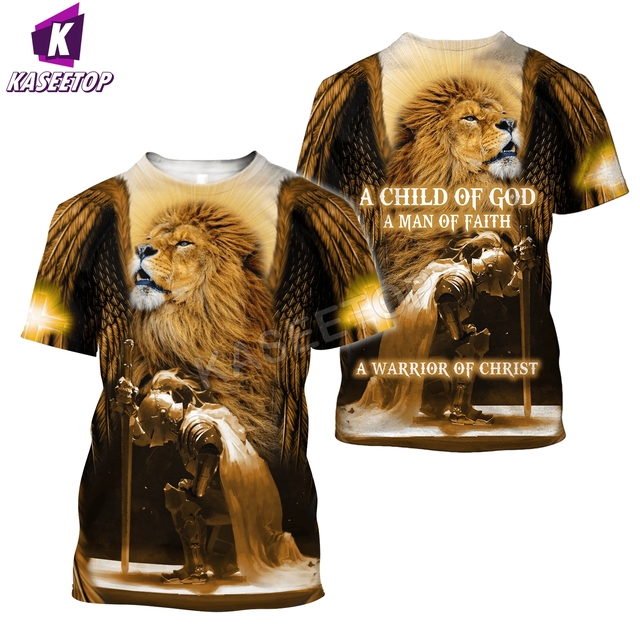 Koszulka męska 3D Print z luźnym fasonem - wzór lew jezus na Street Trendy Casual T-Shirt z krótkim rękawem - tanie ubrania i akcesoria