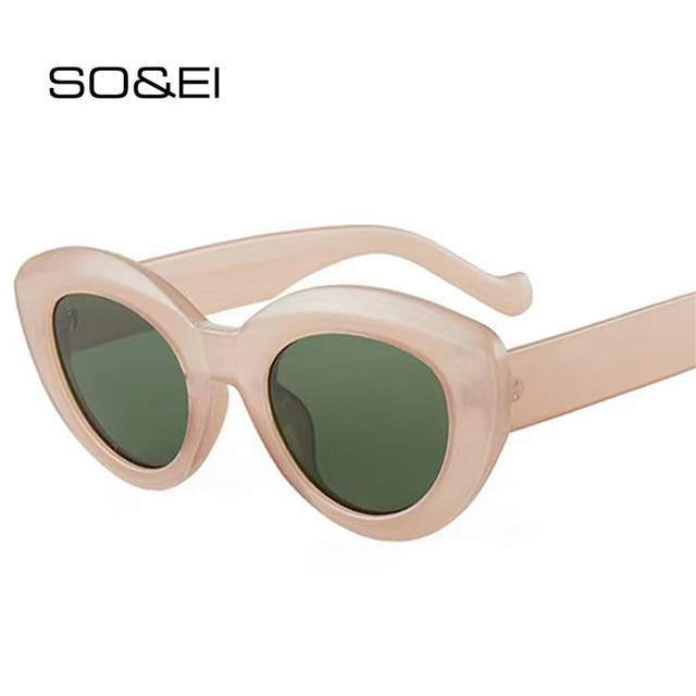 Modne okulary przeciwsłoneczne dla kobiet SO & EI Ins Cat Eye Vintage Jelly Tea w kolorze różowym z odcieniami UV400 - trendy okulary owalne dla mężczyzn - tanie ubrania i akcesoria