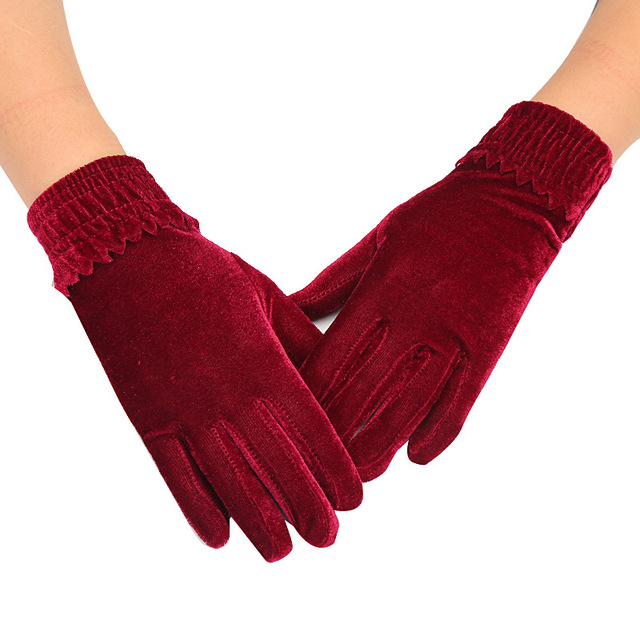 Damskie aksamitne rękawiczki czerwone, świąteczne, zimowe, ciepłe, pełne palce, elastyczne, flanelowe (nowość 2019) - tanie ubrania i akcesoria