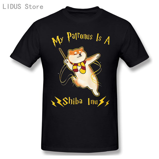 Koszulka męska Mój Patronus - Shiba Inu, krótki rękaw, luźny fason, O-neck, 100% bawełna - tanie ubrania i akcesoria