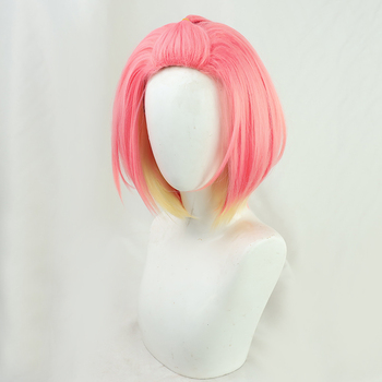 Peruka do Cosplay Inuyose Shinobu BOB, żółto-różowa, mieszane włosy syntetyczne, krótkie, proste, żaroodporne