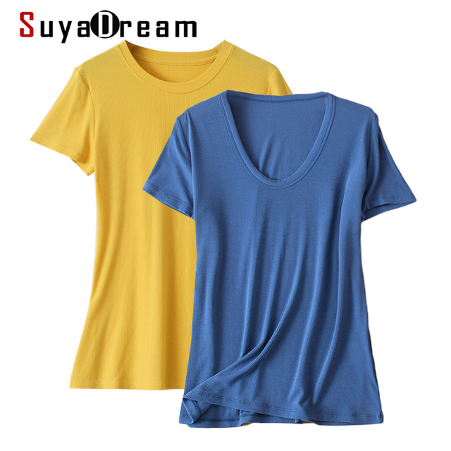 Koszulka damskiego T-shirtu z krótkim rękawem, wykonana z prawdziwego jedwabiu, marki SuyaDream, w letniej kolekcji 2021 - tanie ubrania i akcesoria
