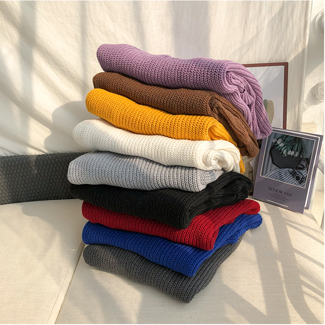 Damski sweter oversize z dzianiny, prosty i solidny, idealny na zimę. + Miękki i luźny, zapewniający ciepło. + Nowość w kolekcji dzianinowych topów - tanie ubrania i akcesoria