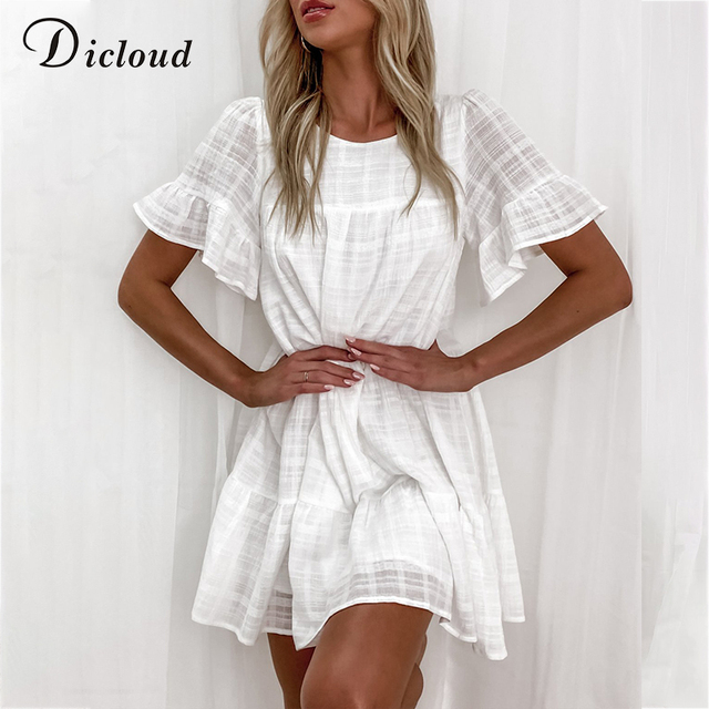 Biała sukienka damska DICLOUD Boho 2021 – letnia, casual, oversize, ciążowa, elegancka tunika ślubna - tanie ubrania i akcesoria