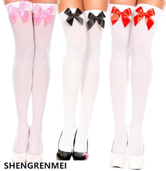Pończochy SHENGRENMEI z kokardką w bieli, różu, czerni i czerwieni - modny dodatek na Halloween