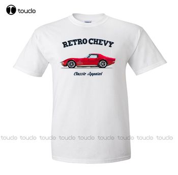 Nowoczesne, dopasowane koszulki z amerykańskimi samochodami klasycznymi i modyfikowanymi na szyi. Jedwabne t-shirty dla fanek samochodów