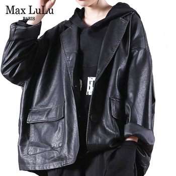 Kurtka z kapturem Max LuLu w stylu angielskim, luźna, czarna skórzana, jesień 2021, kobiety, casual, rower, Harajuku, Streetwear