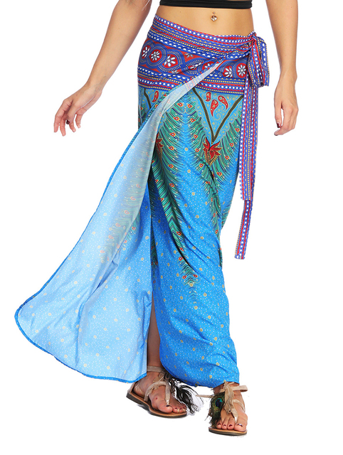 Długa spódnica Maxi Boho Bohemian Hippie w stylu print wrap dla kobiet - doskonała na plażę i taniec - tanie ubrania i akcesoria