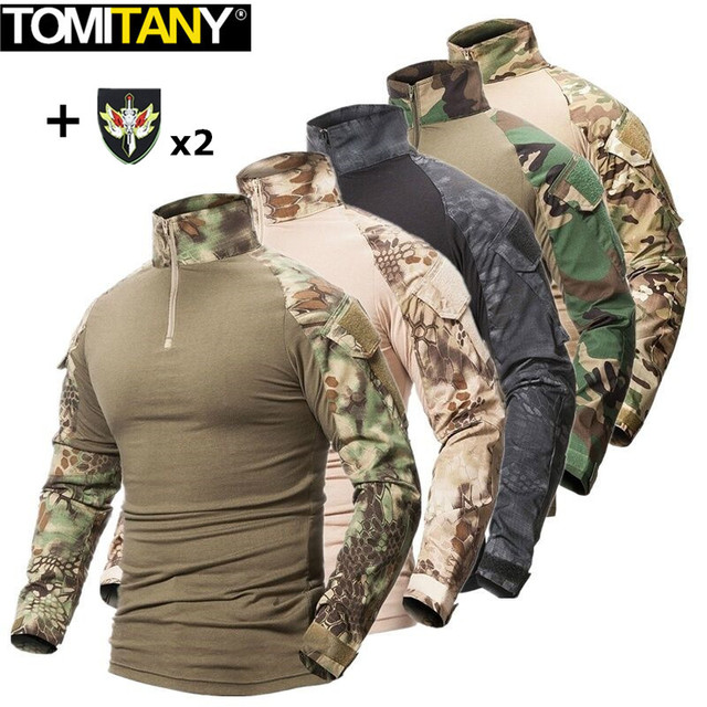 Męska koszula taktyczna z długim rękawem w kamuflażu wojskowym, idealna na piesze wycieczki i polowanie - tanie ubrania i akcesoria