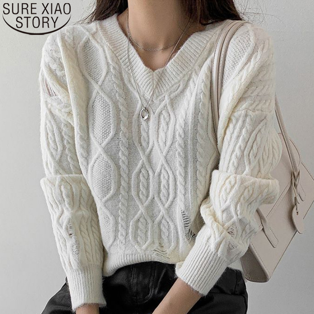 Nowy pulower damska jesienno-zimowy z miękkim i ciepłym swetrem w modnym koreańskim stylu. Luźny krój, solidny dekolt, krótki top - Pull Femme 17901 - tanie ubrania i akcesoria