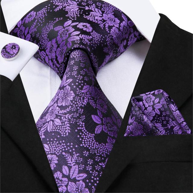 Męski krawat marki Hi-Tie z jedwabnej tkaniny żakardowej w zestawie ze spinkami do mankietów SN-3022 - tanie ubrania i akcesoria