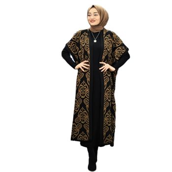 Damski zestaw sukienka Maxi z golfem haftowanym wzorem i sweter Maxi z wzorzystej dzianiny muzułmańskiej