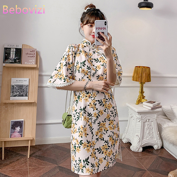 Nowoczesna sukienka qipao dla kobiet w stylu chińskim (rozmiary M-3XL, luźna elegancja, krótki rękaw, kolekcja 2021)