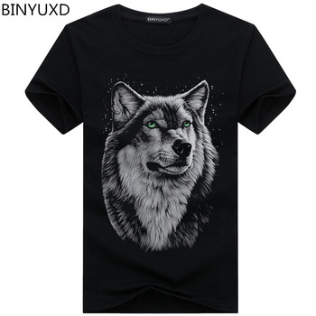 Koszulka męska BINYUXD - letnia marka, duży rozmiar, 3D wilczy wzór, krótki rękaw, okrągły kołnierz