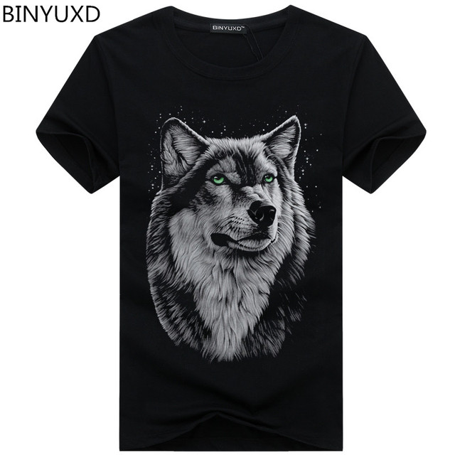 Koszulka męska BINYUXD - letnia marka, duży rozmiar, 3D wilczy wzór, krótki rękaw, okrągły kołnierz - tanie ubrania i akcesoria