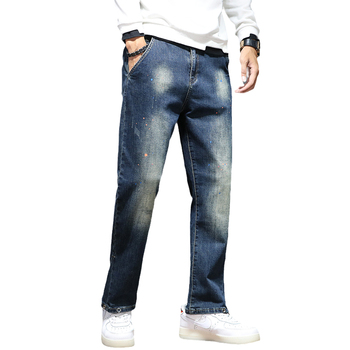 Męskie dżinsy Boot-Cut, rozkloszowany model z luźnym krojem, niebieskie, stretch, modne, projektant, męskie dżinsy