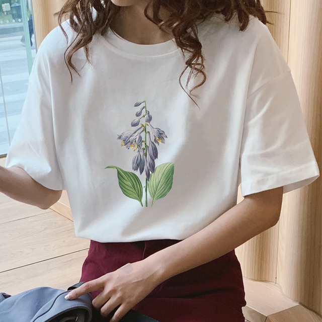Letni biały T-shirt Poppy dla kobiet z grafiką akwareli - styl koreański Ulzzang, retro europejski - tanie ubrania i akcesoria