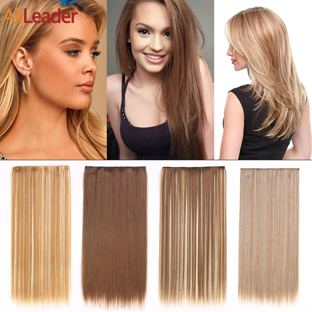 Syntetyczne długie proste doczepiane włosy 24 cal 5 klipów - czarny blond brązowy - naturalne kolory - tanie ubrania i akcesoria