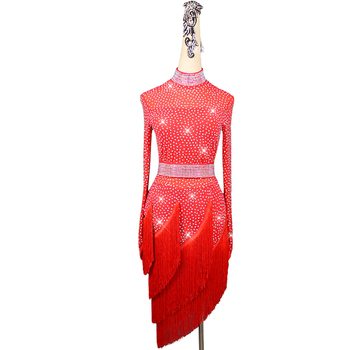 Profesjonalna sukienka do tańca latynoskiego dla dorosłych i dzieci, czerwona spódnica+