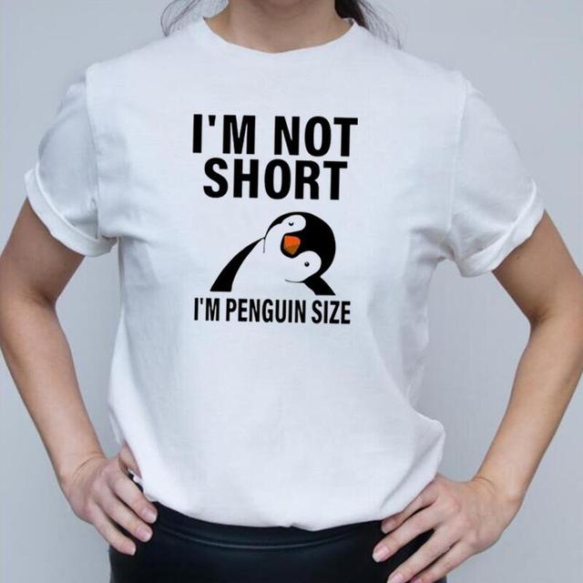 Krótki pingwin T-shirt damski z krótkim rękawem - Śmieszny i modny! - tanie ubrania i akcesoria