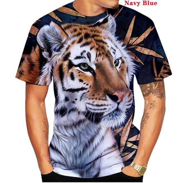 Koszulka męska Funny Tiger 3D z nadrukiem - rozmiar Plus - tanie ubrania i akcesoria