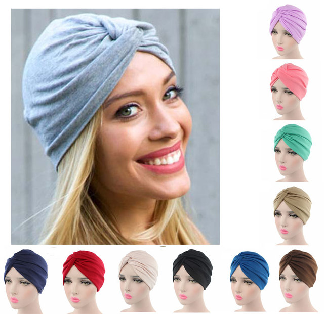 Miękka bawełniana chusta na głowę po chemioterapii dla kobiet - Turban hidżab Beanie twist bandana czapka - tanie ubrania i akcesoria
