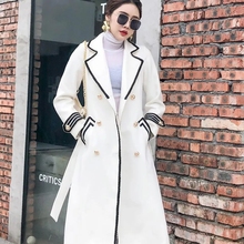 Biały wełniany płaszcz damska średnia długość jesień/zima - Hepburn slim fit