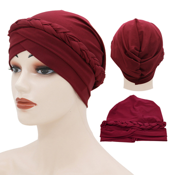Czapka Turban jednokolorowa w stylu muzułmańskim z kokardką - damskie nakrycie głowy Arab wrap hijab, szalik na głowę