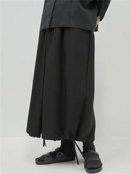 Męskie spodnie szerokie nogawki w klasycznym czarnym kolorze, luźne i casualowe, w stylu Yamamoto