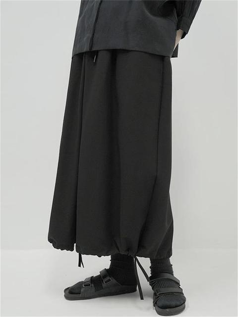 Męskie spodnie szerokie nogawki w klasycznym czarnym kolorze, luźne i casualowe, w stylu Yamamoto - tanie ubrania i akcesoria