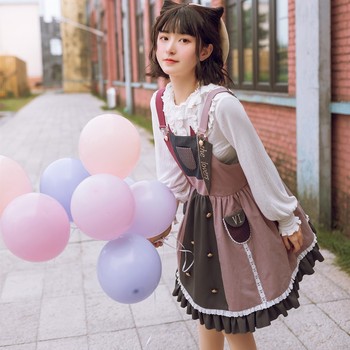 Sukienka bez rękawów w stylu Lolita Jsk - Kawaii, różowa, krótka, z patchworkiem, wzorem Anime Cosplay i gotyckim, letni model sukienki Goth Gothic Lolita