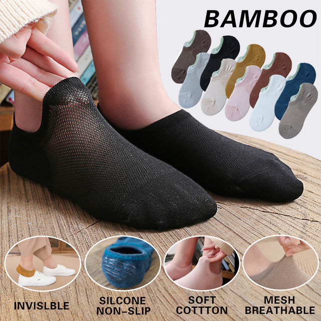 5 par niewidzialnych skarpetek z włókna bambusowego dla kobiet - oddychające, antypoślizgowe, krótkie skarpetki siatkowe sokken na lato - tanie ubrania i akcesoria