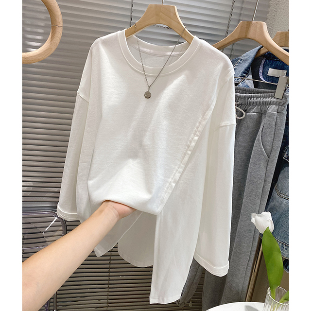 Bawełniane białe damskie t-shirty letnie 2021 asymetryczne O-Neck - tanie ubrania i akcesoria