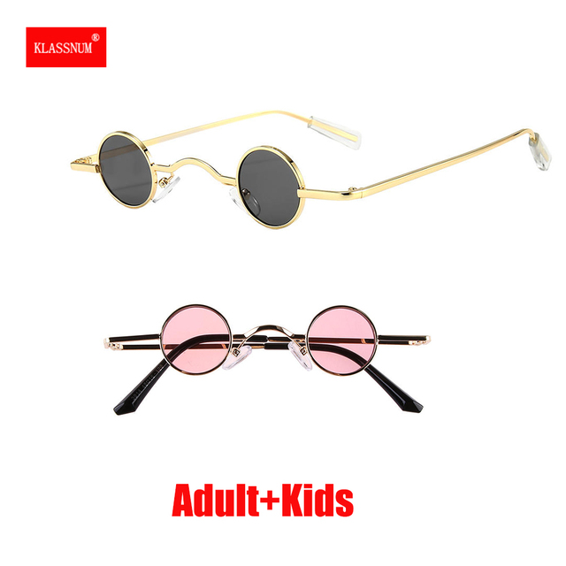 Okulary okrągłe męskie Retro Mini - metalowe ramki, złote, czerwone, czarne, dzieci, kolorowe szkła, Punk Wear - tanie ubrania i akcesoria