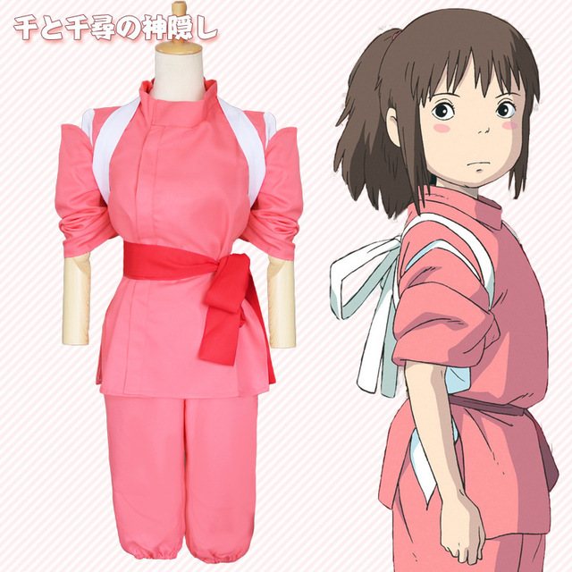 Kosplay garnitur w stylu japońskiego anime Spirited Away - Takino Chihiro; zestaw przebrania dla dziewcząt w różowym kimonie Kamikakushi - tanie ubrania i akcesoria