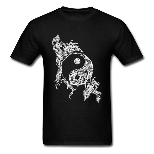 Koszulka męska Zen Doodle Yin Yang Tshirt Casual, czarno-biała, letnio-jesienny top z materiału bawełnianego - tanie ubrania i akcesoria