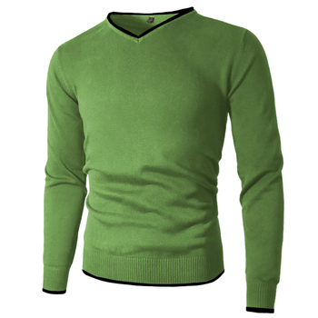 Sweter męski wiosna/jesień bawełna dekolt w serek M-5XL prosty styl solidny Plus rozmiar