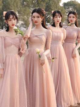 Nowa sukienka cekinowa druhny Grace, ruchy i zakładki, kolor różowy - 2021