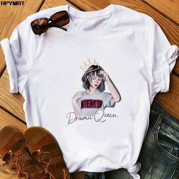 Ponadgabarytowa biała koszulka z krótkim rękawem dla kobiet, graficzny T-shirt z pięknym dziewczęcym drukiem estetyki