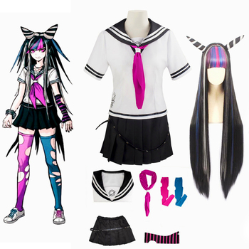 Kostium cosplay Mioda Ibuki z Super DanganRonpa 2 - wysokiej jakości zestaw top, spódnica, skarpety, szalik i marynarka jednolite Jk