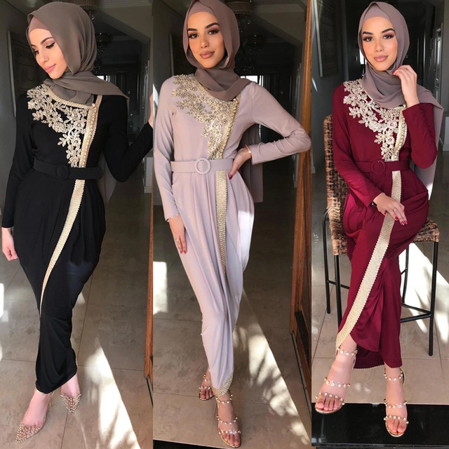 2021 Najnowsze, haftowane dubaj Abaya - turecki styl, muzułmańska sukienka z koralikami, dopasowana długa sukienka Cafetan Marocain - tanie ubrania i akcesoria