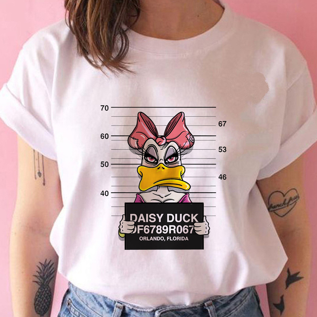 Koszulka damska z nadrukiem Disney Funny Daisy kaczka - krótki rękaw T-shirt - tanie ubrania i akcesoria