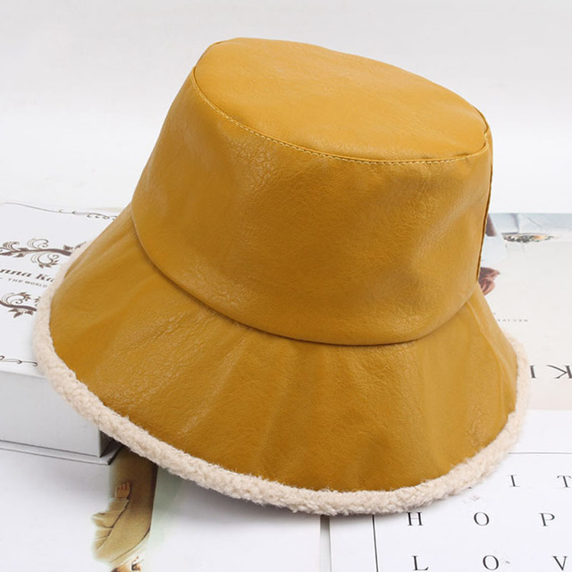 Damskie skórzane rybak kapelusze - jesienne i zimowe, zagęszczony ciepło, składane, wiadro - tanie ubrania i akcesoria