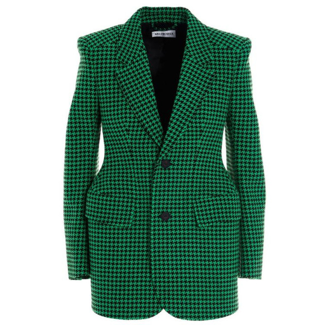Wełniany blezer Houndstooth jednorzędowy dla kobiet - elegancki i przytulny garnitur na jesień/zimę - kurtka biurowa z talii - tanie ubrania i akcesoria