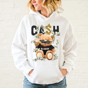 Kreatywna bluza z kapturem z nadrukiem gotówki i niedźwiedzia na jesień/zimę dla mężczyzn i kobiet, rozmiar Plus-size