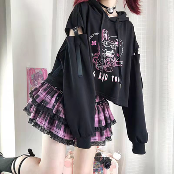 Bluza z kapturem Gothic Anime królik Harajuku punk dla kobiet z długimi rękawami