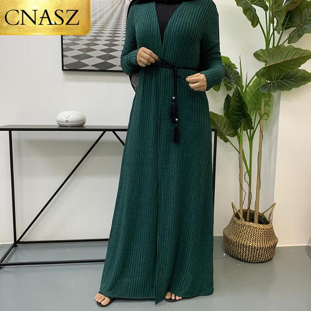 Dzianina z przodu otwarte sukienki islamskie Kaftan Dubai Abaya - tanie ubrania i akcesoria