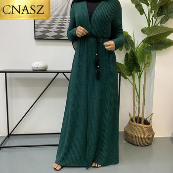 Dzianina z przodu otwarte sukienki islamskie Kaftan Dubai Abaya